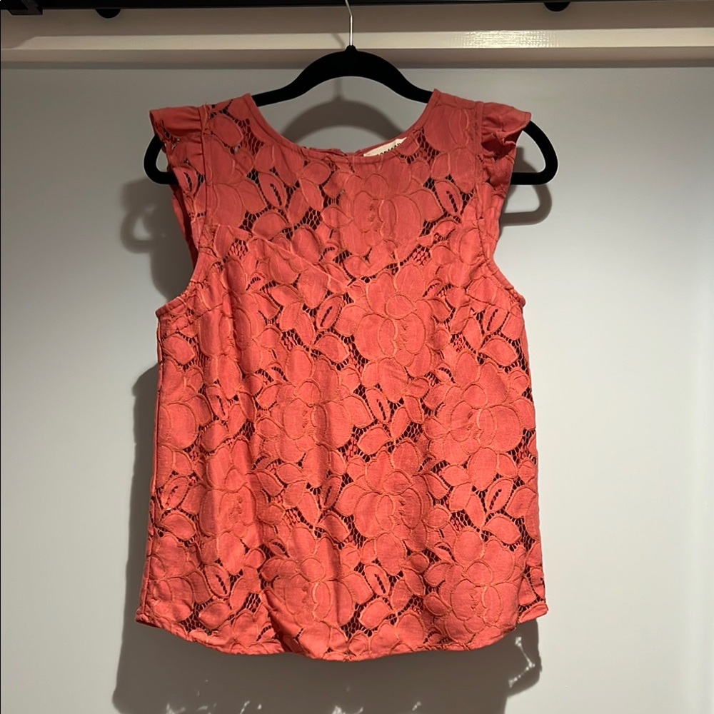 Floral Lace Overlay Sleeveless Top - Coral